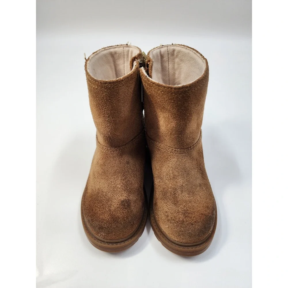 UGG Kids Suede Boots Chestnut Brown Double Gold Star Bows Side Zip Boots